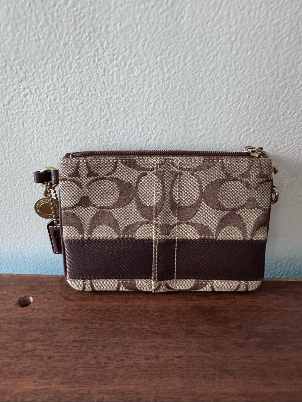 Coach Signature Canvas and Leather Wristlet in Brown - Picture 2 of 4